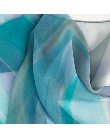 blue and grey hand painted silk scarf