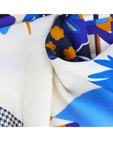 silk scarf blue and cream