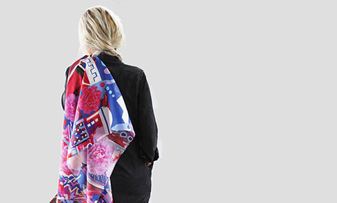 blue and pink silk scarf